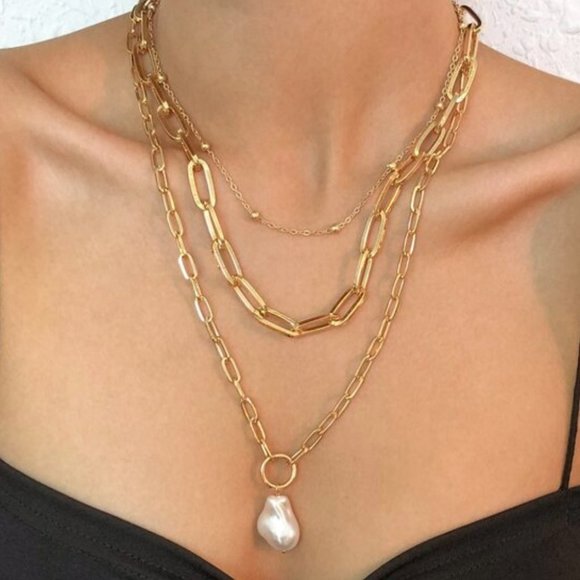 undefined Jewelry - Multilayer Pendant Chain Necklace Set Boho Layered Silver Tone